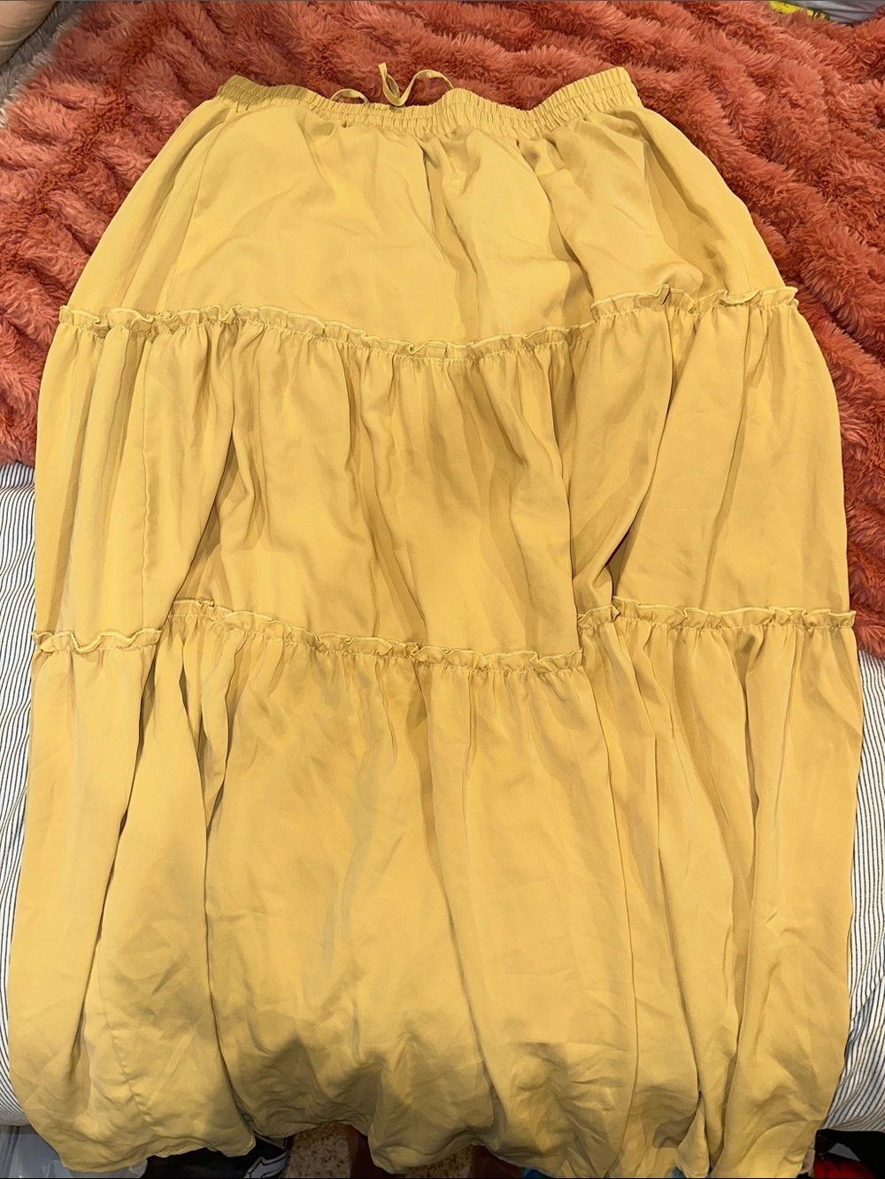Tiered Maxi Skirt with Drawstring Waist in Tan - Picture 2 of 2